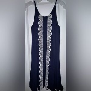 Women's WESTPORT 1962 Tank Dress Navy Blue w/ White Lace Down the Front SZ Small